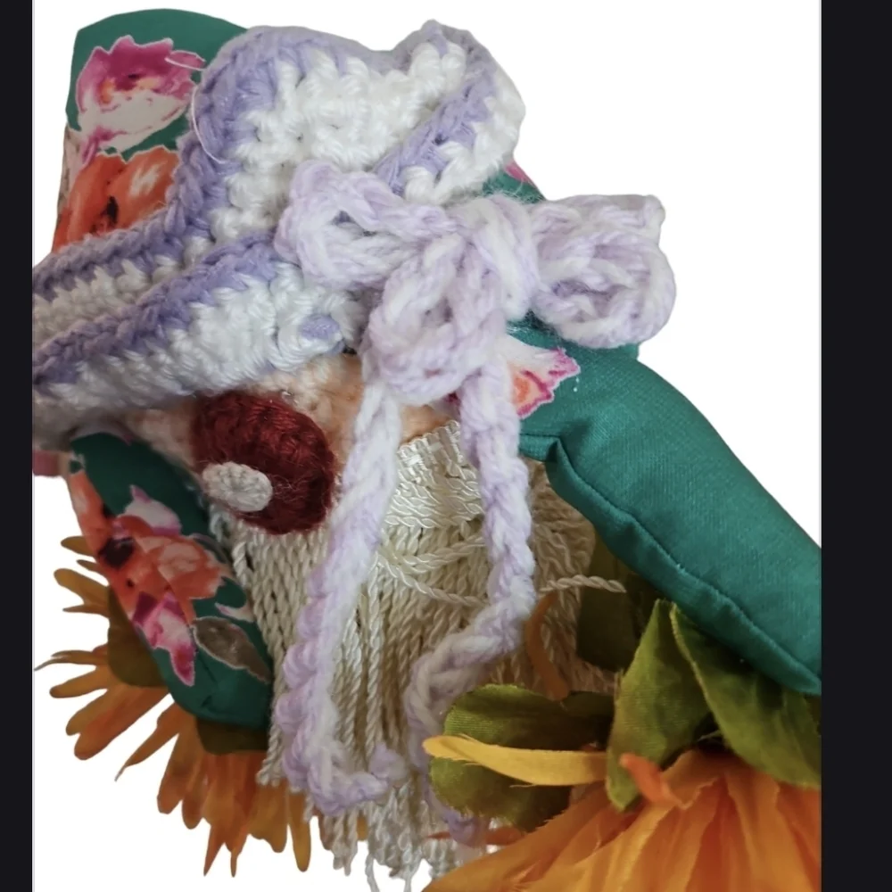 Handcrafted holiday wreath fall crochet pumpkin wall decor floral gnome collage